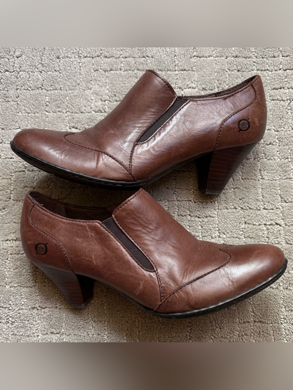 Born Bristol Western Wingtip Brown Leather Side Zipper Heeled Boot